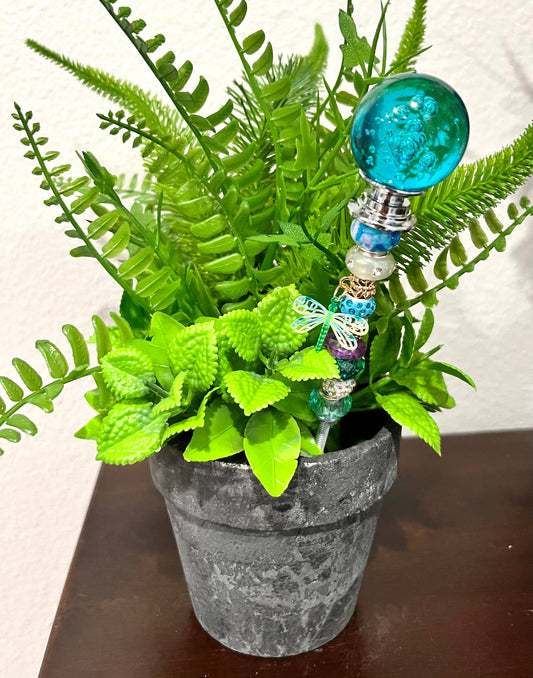 Sea of Bliss Shop - Fairy Garden Plant Stakes, Sun Catcher, Handcrafted: Blue / No Charm / 13 inch