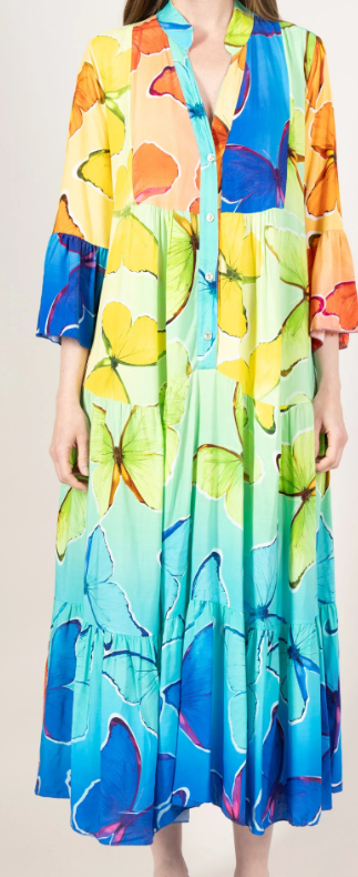 LOOWIE - SVBY One Size Colorful Yellow Butterfly Print Maxi Dress