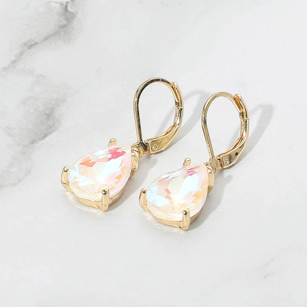 Sensibling Corp. - Teardrop Glass Stone Drop Dangle Earrings: AB,White
