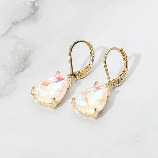 Sensibling Corp. - Teardrop Glass Stone Drop Dangle Earrings: AB,White