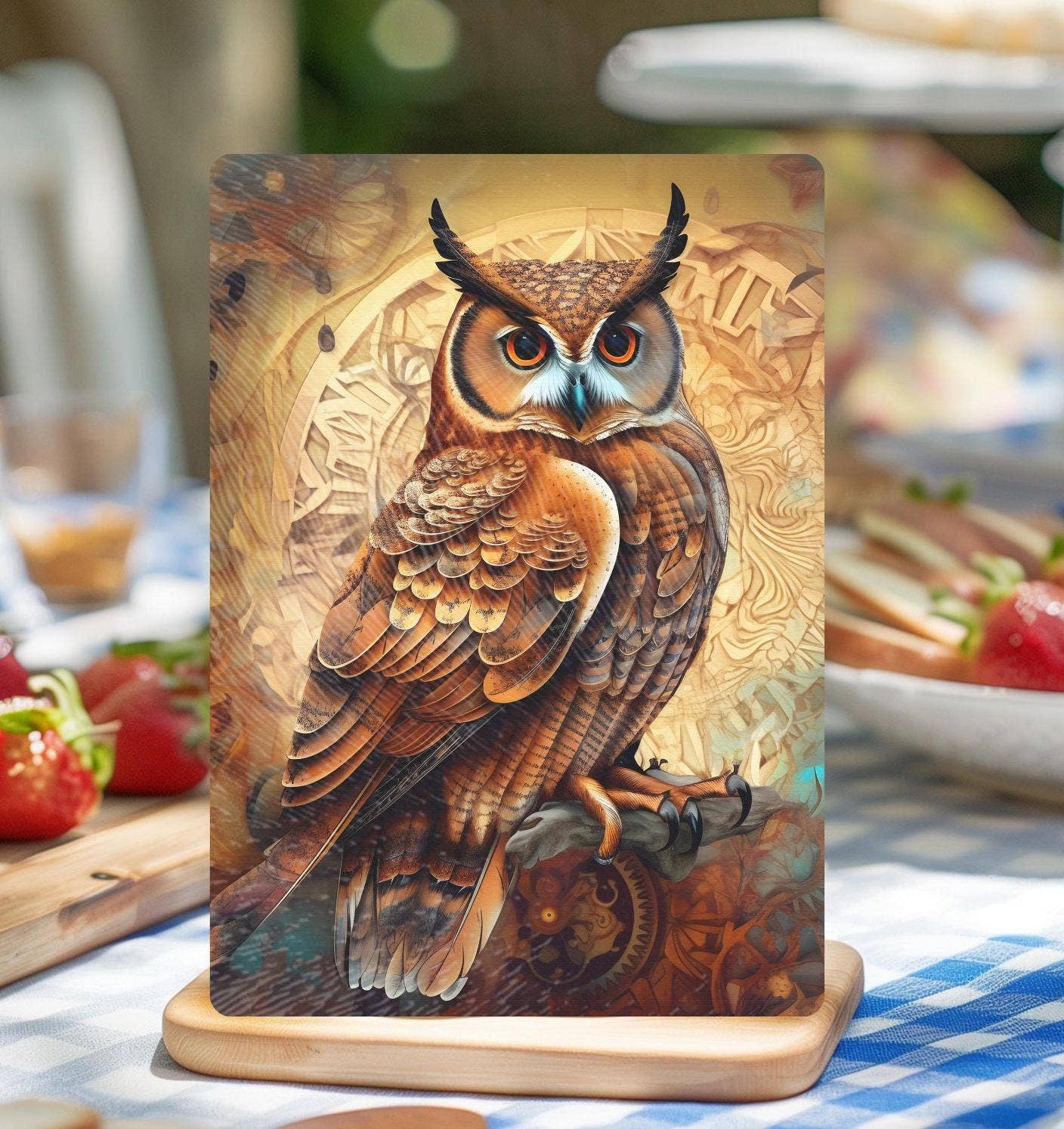 Fernville Creations - Owl Tempered Glass Cutting & Serving Board, Kitchen Art Gift: 12x15 Inch