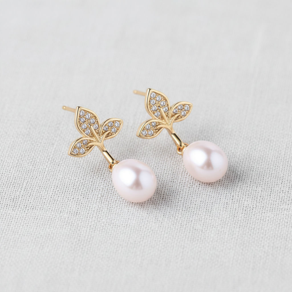 camilla dovey - Leaf Pearl Teardrop Earrings