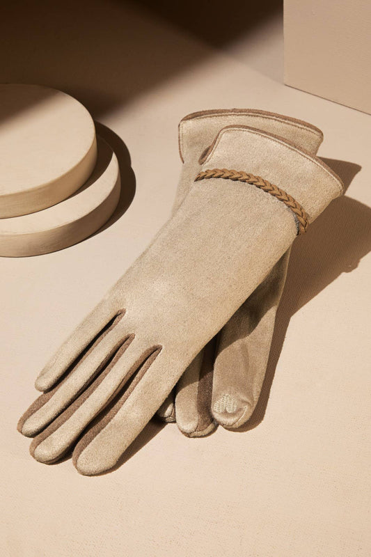 Shop Neighbors - Suede Smart Touch Gloves with Braided Band: BEIGE
