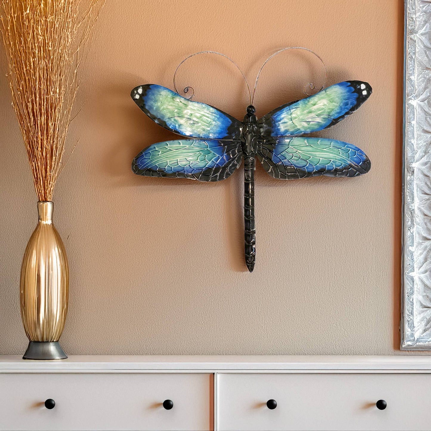 Eangee Home Design - Dragonfly Wall Decor Blue And Black, w/ Capiz, Outdoor Safe
