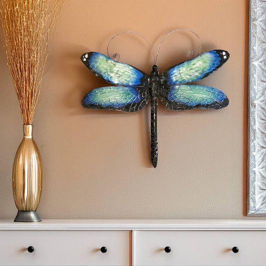 Eangee Home Design - Dragonfly Wall Decor Blue And Black, w/ Capiz, Outdoor Safe
