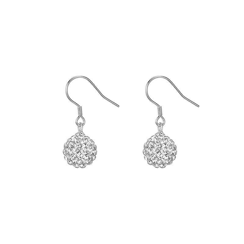 Haengseongworkshop - S925 Dangle 10mm Rhinestone Crystal Glass Beads Dangle Earrings