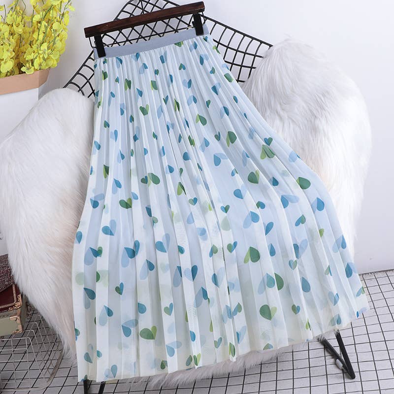 PEACH ACCESSORIES - SDK154 Hearts pattern pleated skirt: Cream