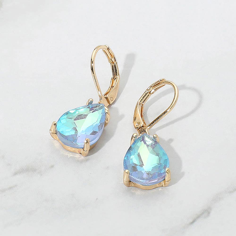 Sensibling Corp. - Teardrop Glass Stone Drop Dangle Earrings: AB,White