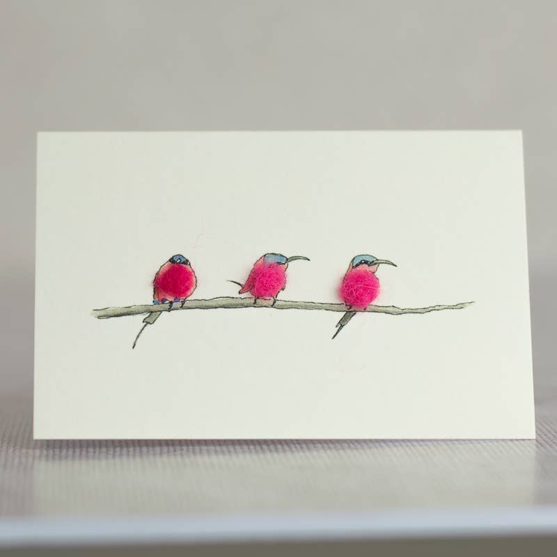 Papersheep UK - Carmine Bee-Eaters Mini Card with Wool | 3D Greeting Card