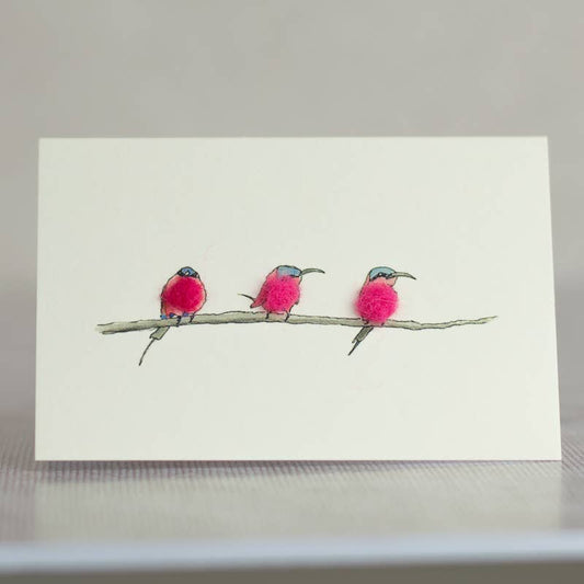 Papersheep UK - Carmine Bee-Eaters Mini Card with Wool | 3D Greeting Card