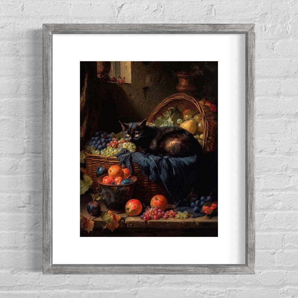 Salty Alyce - Black Cat and Fruit Basket Wall Art RA6