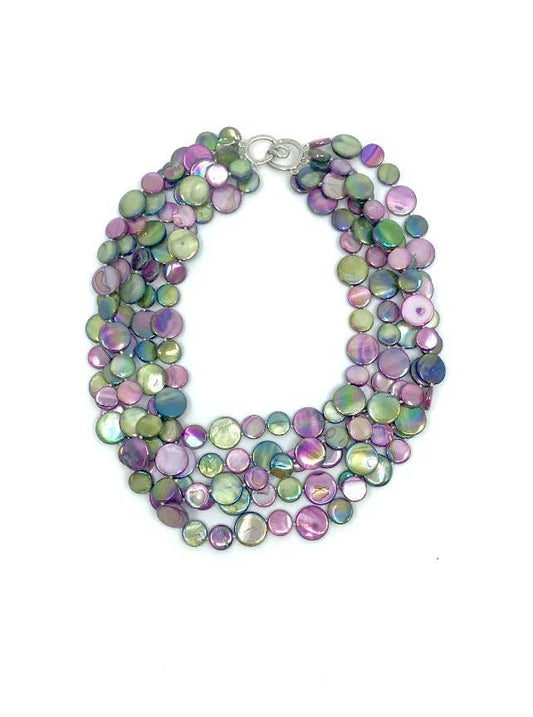 Sea Lily - 382013 - Purple/Green 5 Strand MOP Necklace