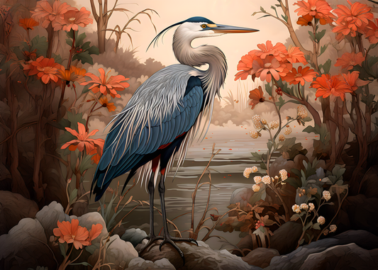 Mowbi - October Morning Great Blue Heron Art Print: 8x10