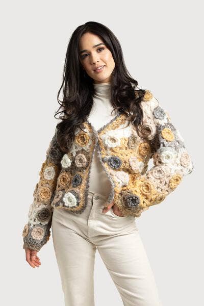 SAACHI - Crochet Blossom Cardigan: Mustard