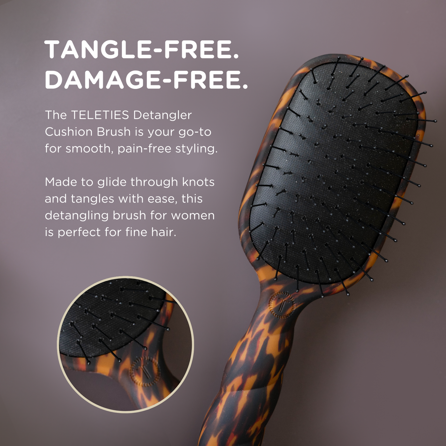 TELETIES - Detangler Hair Brush for Fine Hair - Tortoise