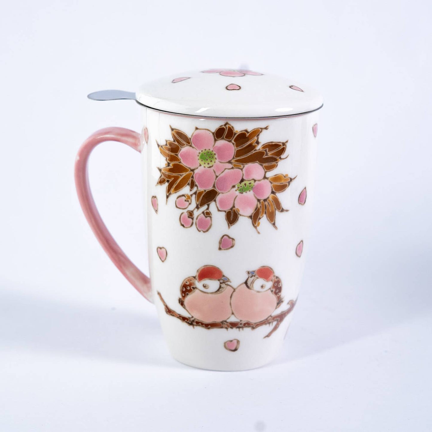 Urban Tokyo - Twin Sparrows Cherry Blossoms Design 15oz Tea Mugs with Lid and Infuser for Loose Leaf Tea (4/32)
