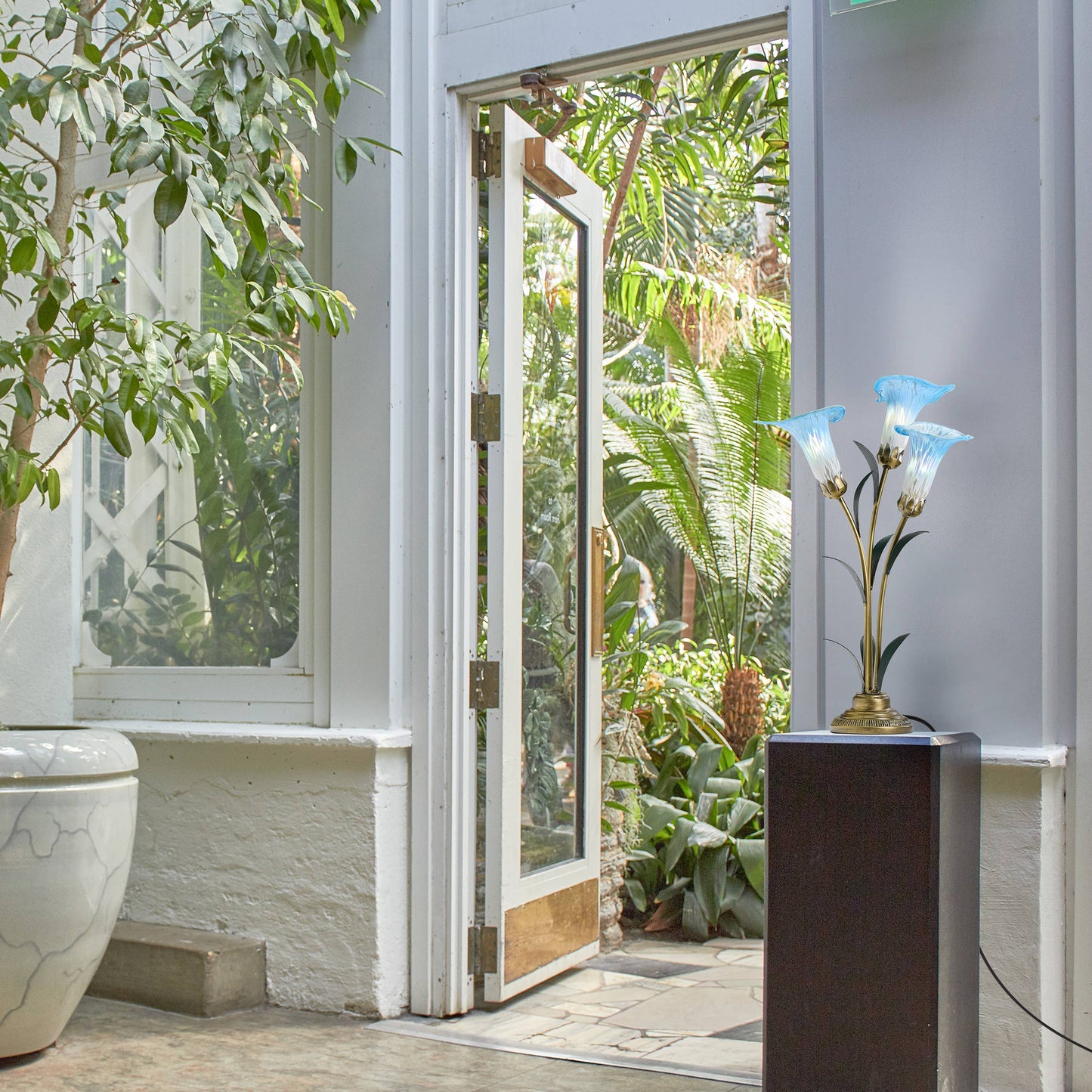 River of Goods - 23.5"H Blue 3 Shade Handblown Glass Calla Lily Table Lamp