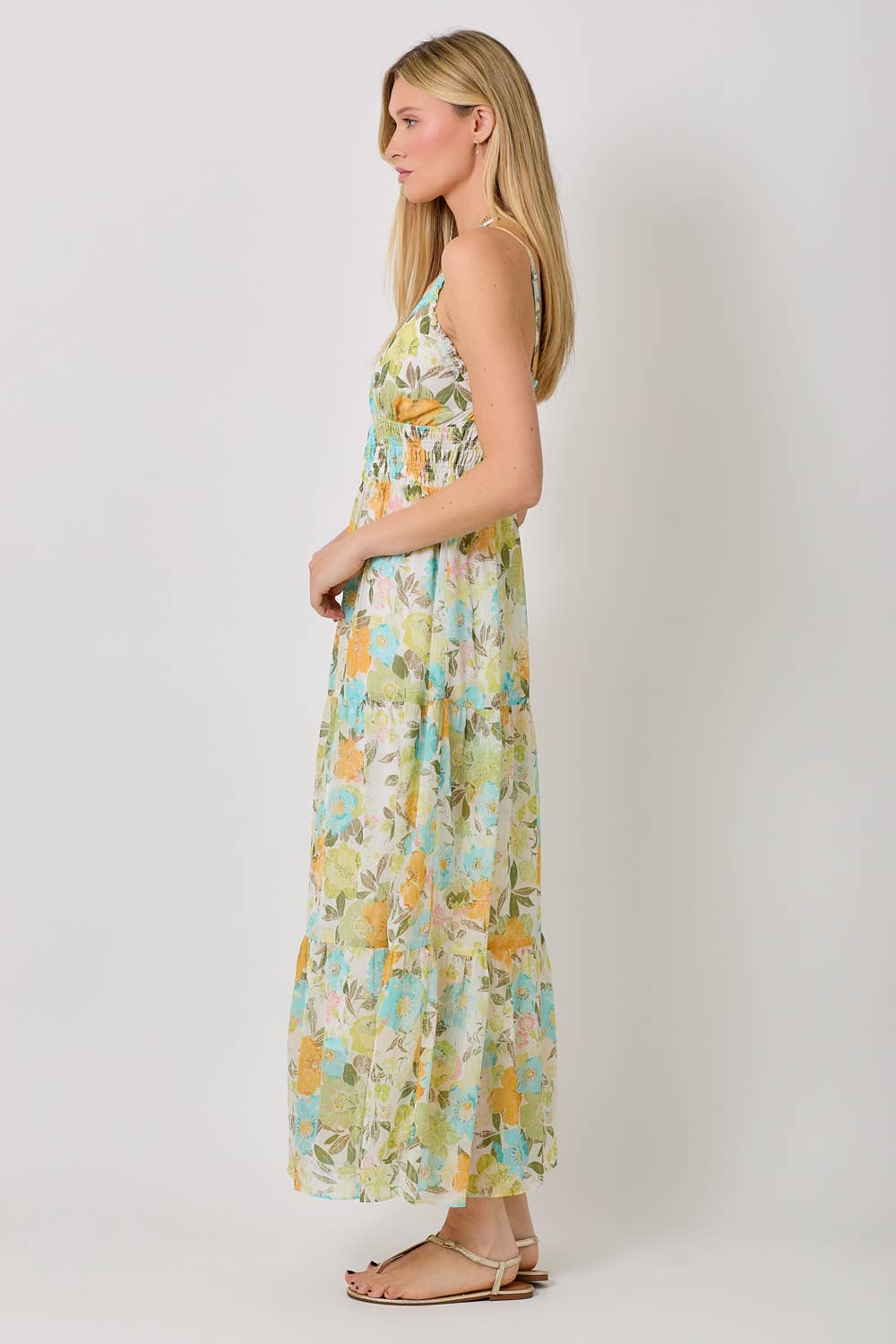 Mystree - 60487 Printed Long Tiered Dress : Lavender Mix / Medium