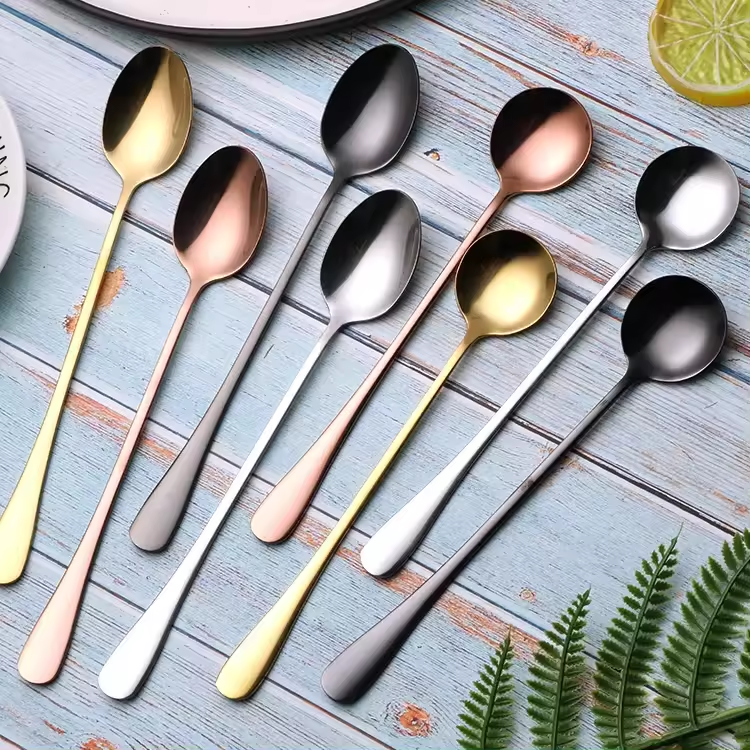 Sostraw & SmartThings - Long Spoon - 2 shapes - 4 colors - Coffee, Tea, Ice cream: Silver / Pointed Head