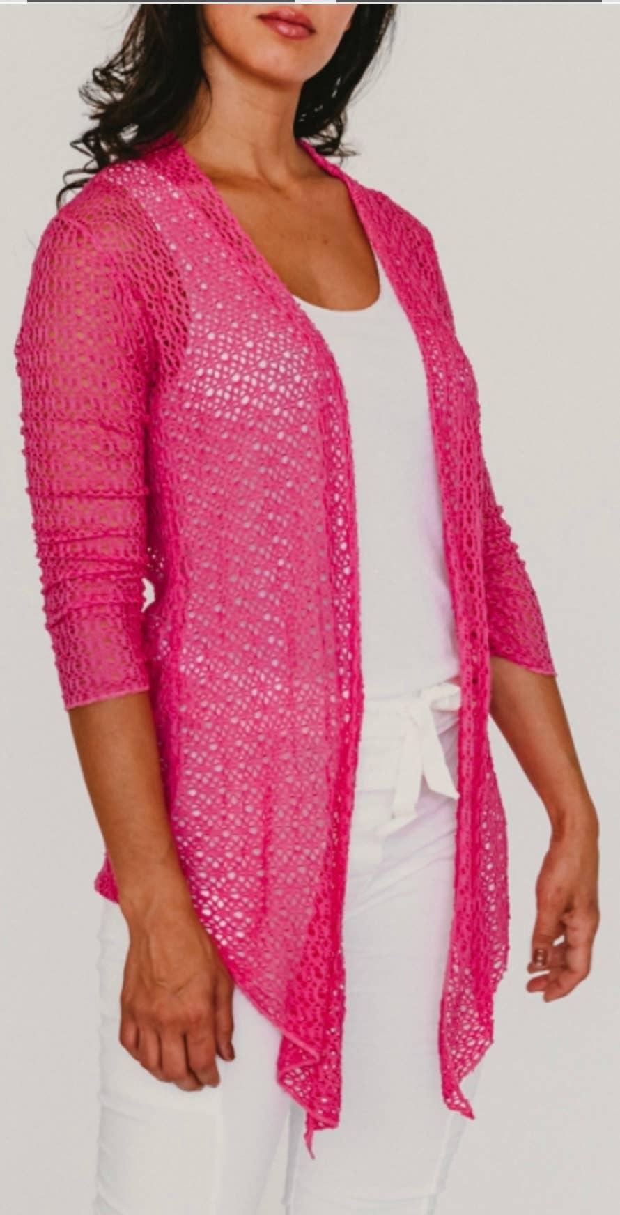 Dance in Paris - Mid Length Soft and Stretchy Laser Cut Cardigan: Ruby Red / M/L