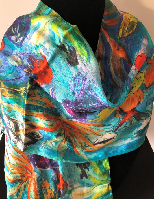 NINA J - Aqua Scape Silk Scarf
