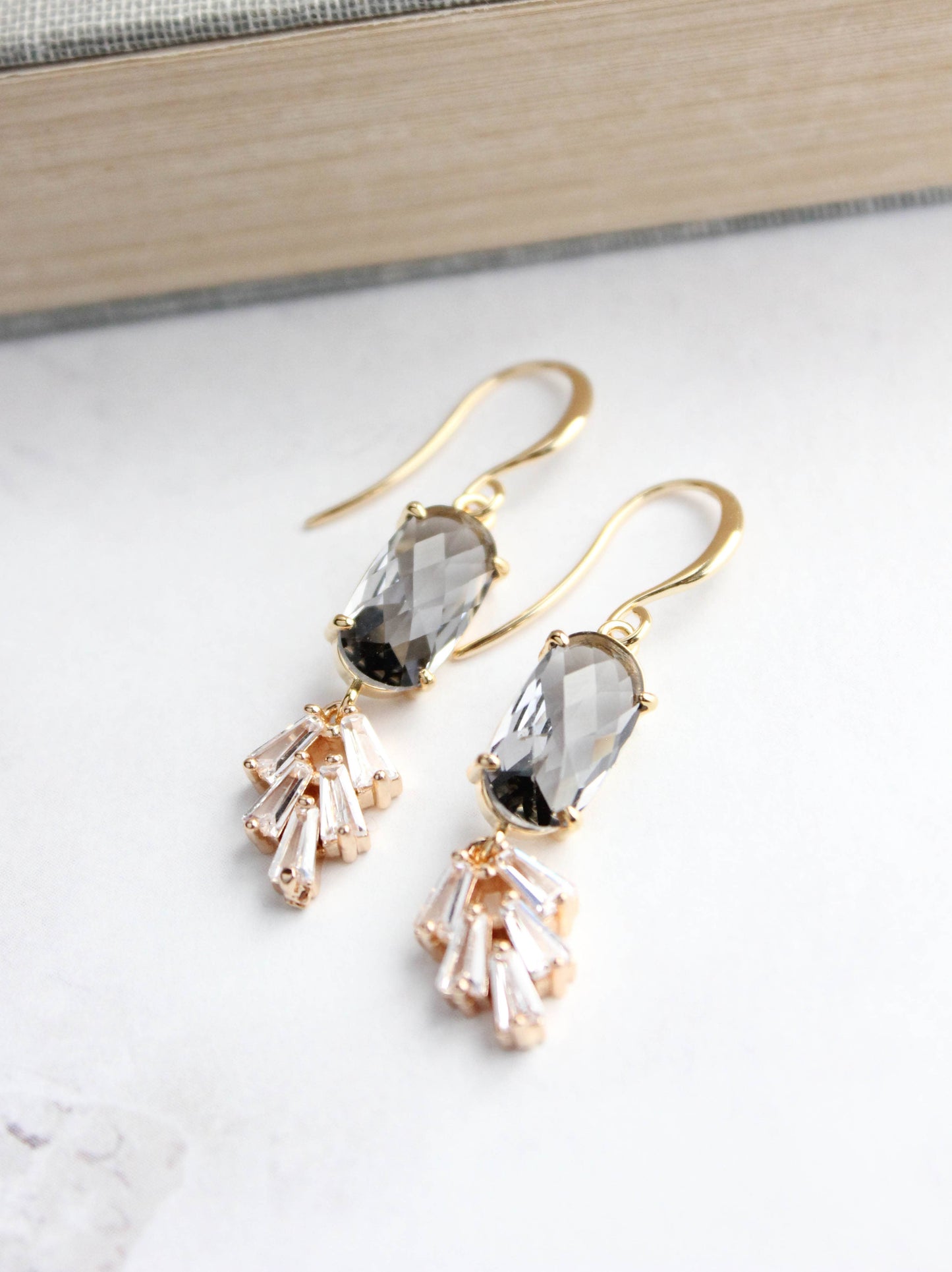 A Pocket of Posies - Art Deco Earrings | Sparkling Leaf Earrings (4 colors): Navy Blue