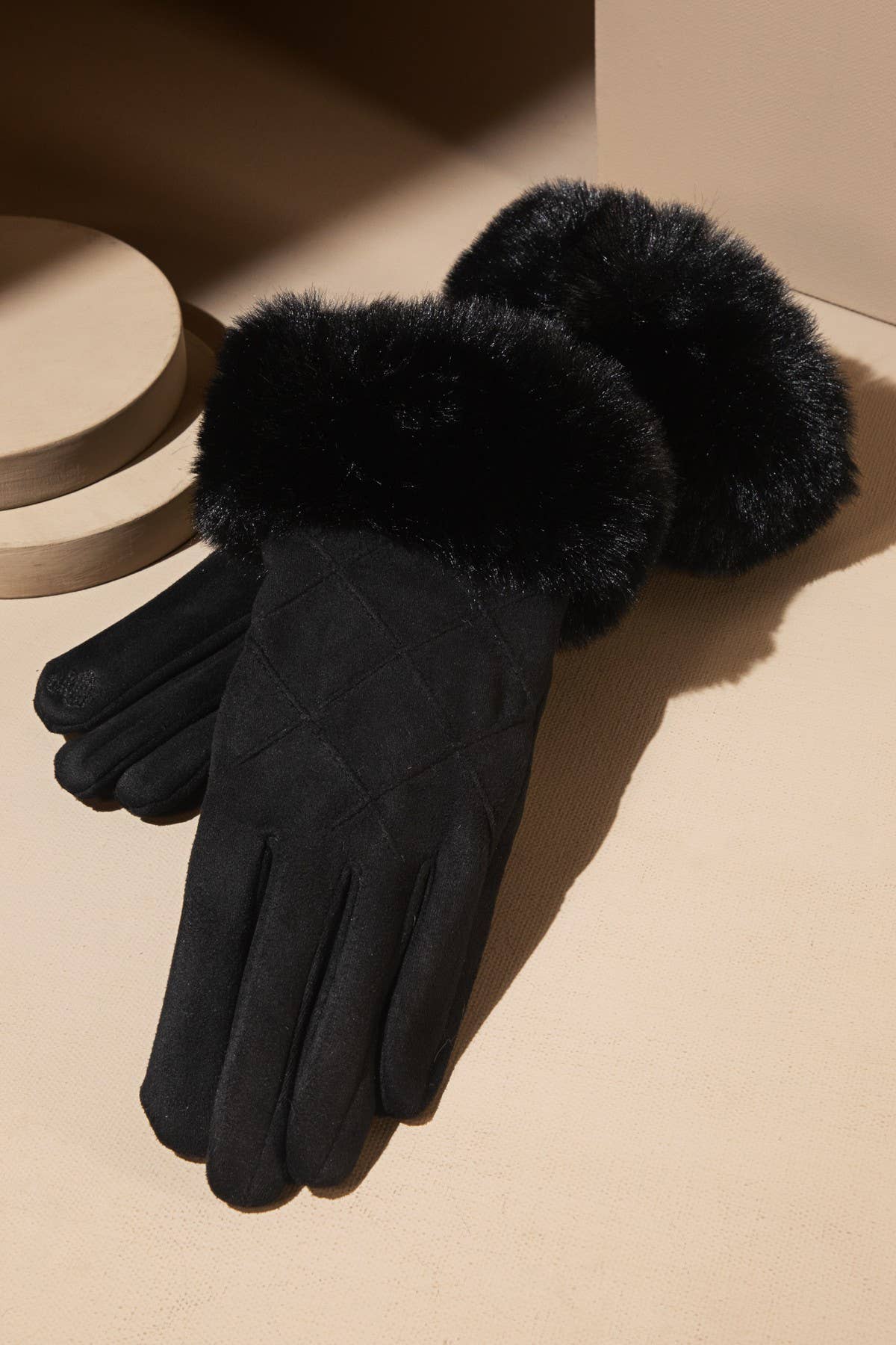 Shop Neighbors - Fluffy Faux Fur Smart Touch Suede Gloves : TAUPE