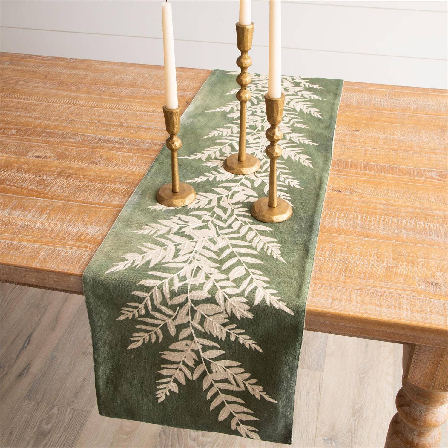 Audrey's Home & Gift - Table Runner - Embroidered Leafy Green - Thumbnail 4
