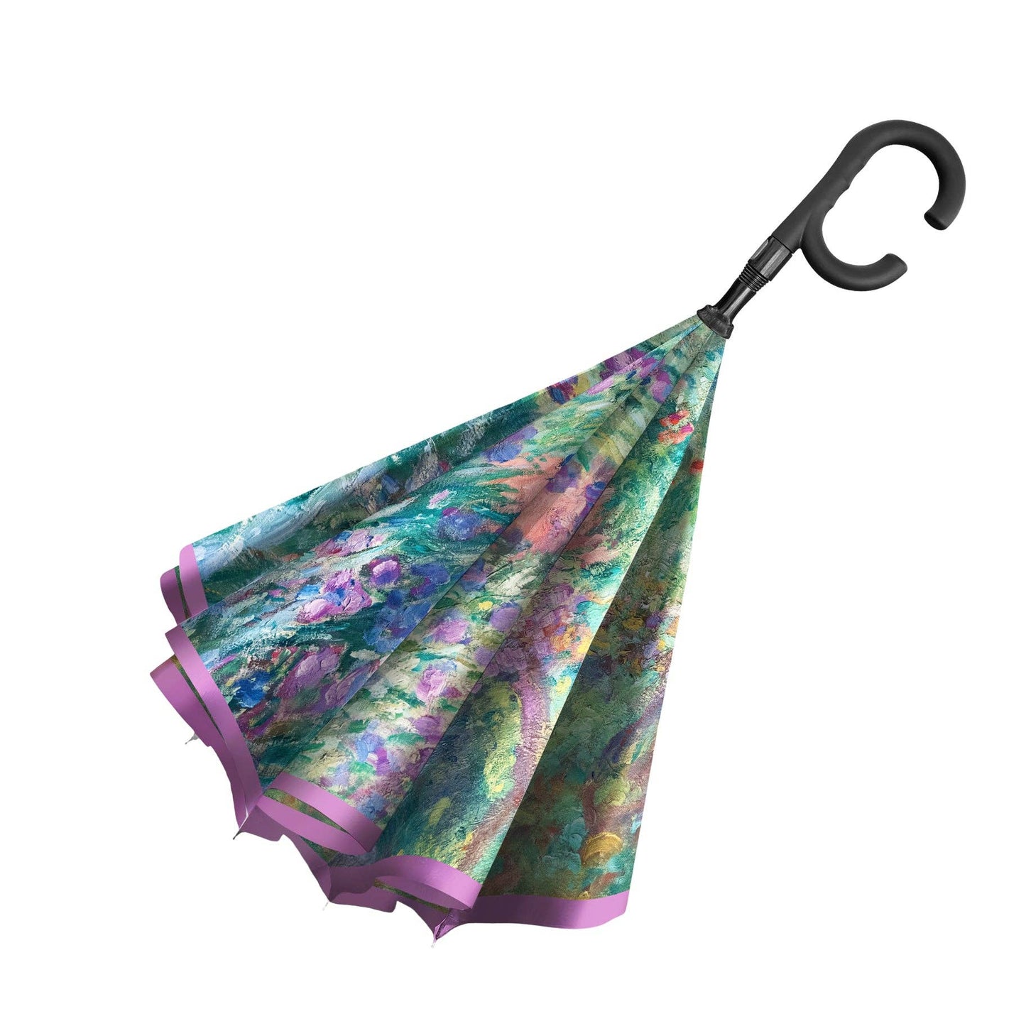 RainCaper - Monet Gardens at Giverny Reverse Inverted Umbrella – Hands-Free, Windproof Design