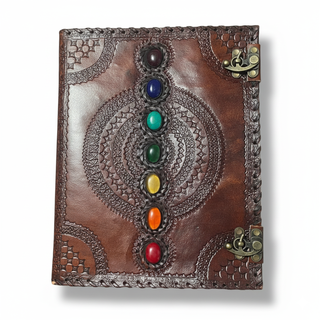 Immart Global LLC - Tuzech Leather Journal Book Seven Chakra Medieval Stone Embossed Handmade Book of Shadows Notebook Office Diary College Book Poetry Book Sketch Book 10 x 13 Inches: Unlined