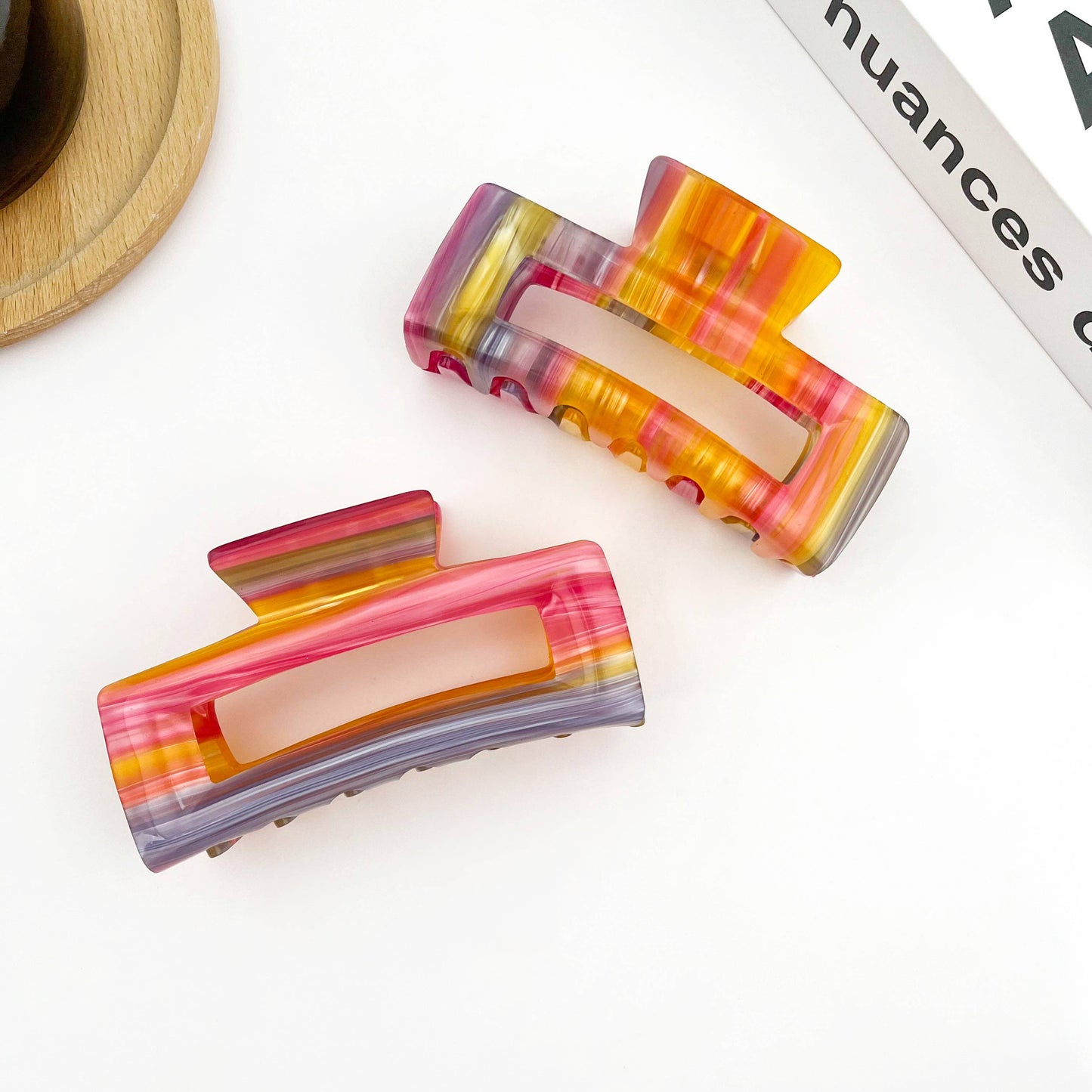 TheDivaSoap - Rectangular Acetate Hair Claw, Premium Quality Hair Clip: Beige