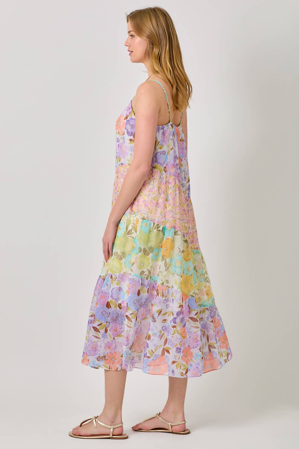 Mystree - 60071 Print Mixed Maxi Dress: Lavender Mix / Small