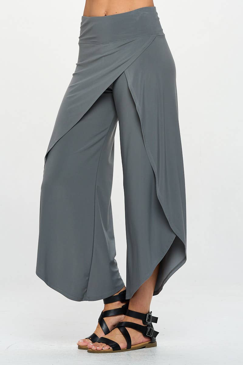 Focus Fashion - Asymmetrical Hem Wrapped Pant - IT134: Steel / Large