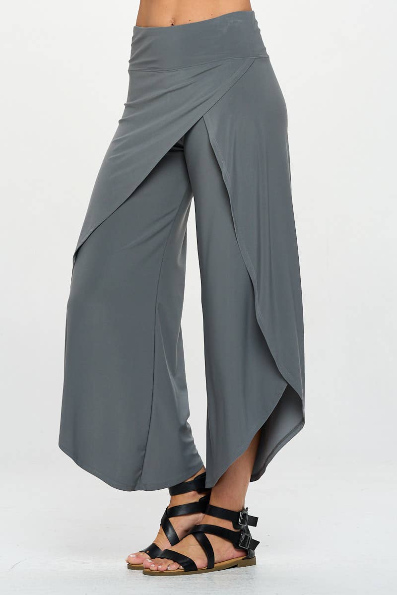 Focus Fashion - Asymmetrical Hem Wrapped Pant - IT134: Black / Small