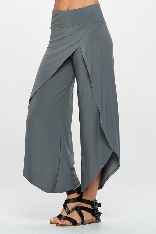 Focus Fashion - Asymmetrical Hem Wrapped Pant - IT134: Steel / Medium