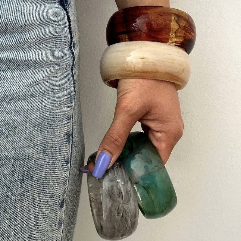 Dipped Shop - Round Wide Acrylic Layered Bracelets DP25B582: Lake Blue