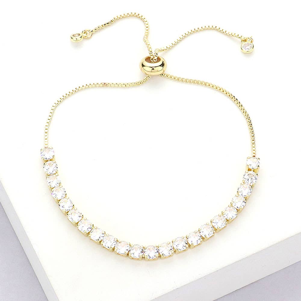 Sensibling Corp. - Stainless Steel Round CZ Tennis Chain Pull Tie Bracelet: Multi