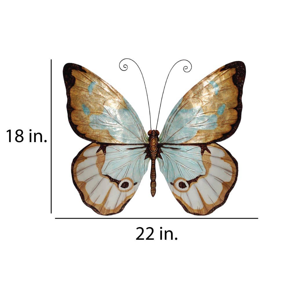 Eangee Home Design - Butterfly Wall Decor Copper With Aqua Large,In/Outdoor