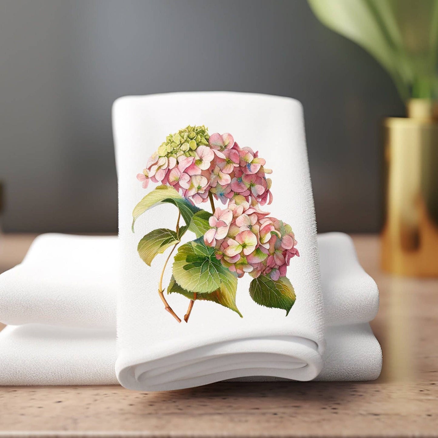 Fernville Creations - Elegant Hydrangea Hand Towel, Luxury Velour, Home Decor Gift