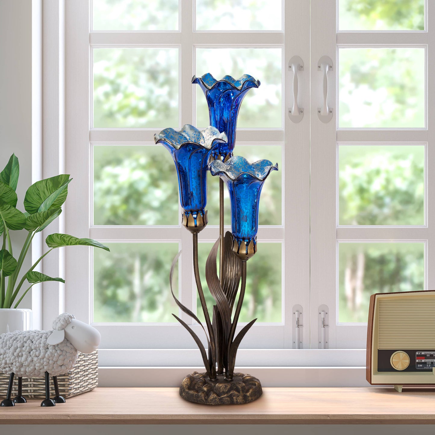 River of Goods - 21"H Blue Mercury Glass 3 Lily Uplight Table Lamp