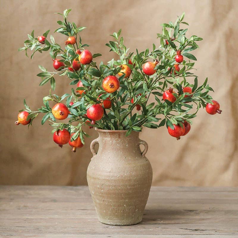 Rustic Reach - Big Fruit Faux Pomegranate Stem 32" Tall: Red / One Stem