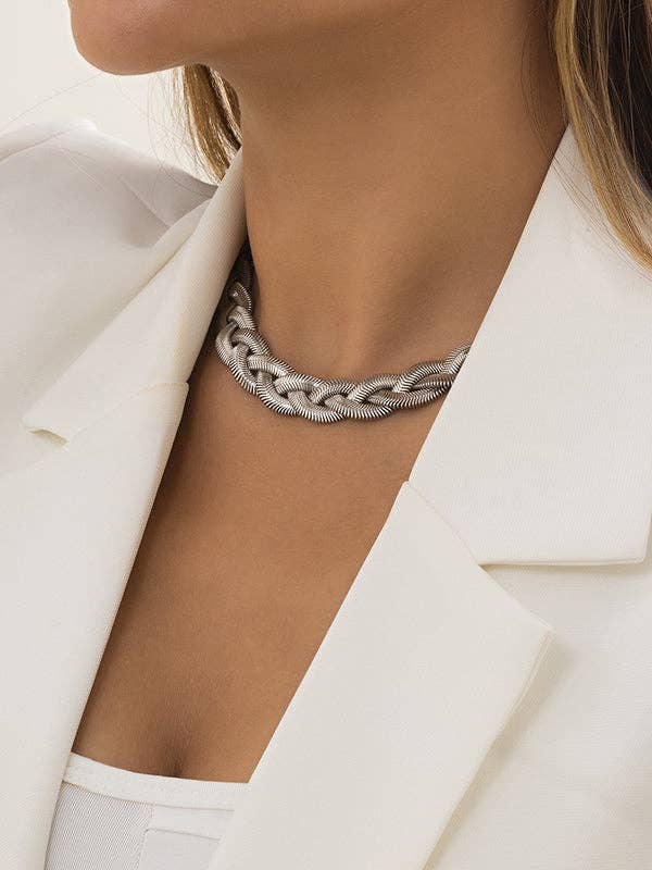 Elanora - Adjustable Snake Chain Choker Necklace: SILVER / Adjustable