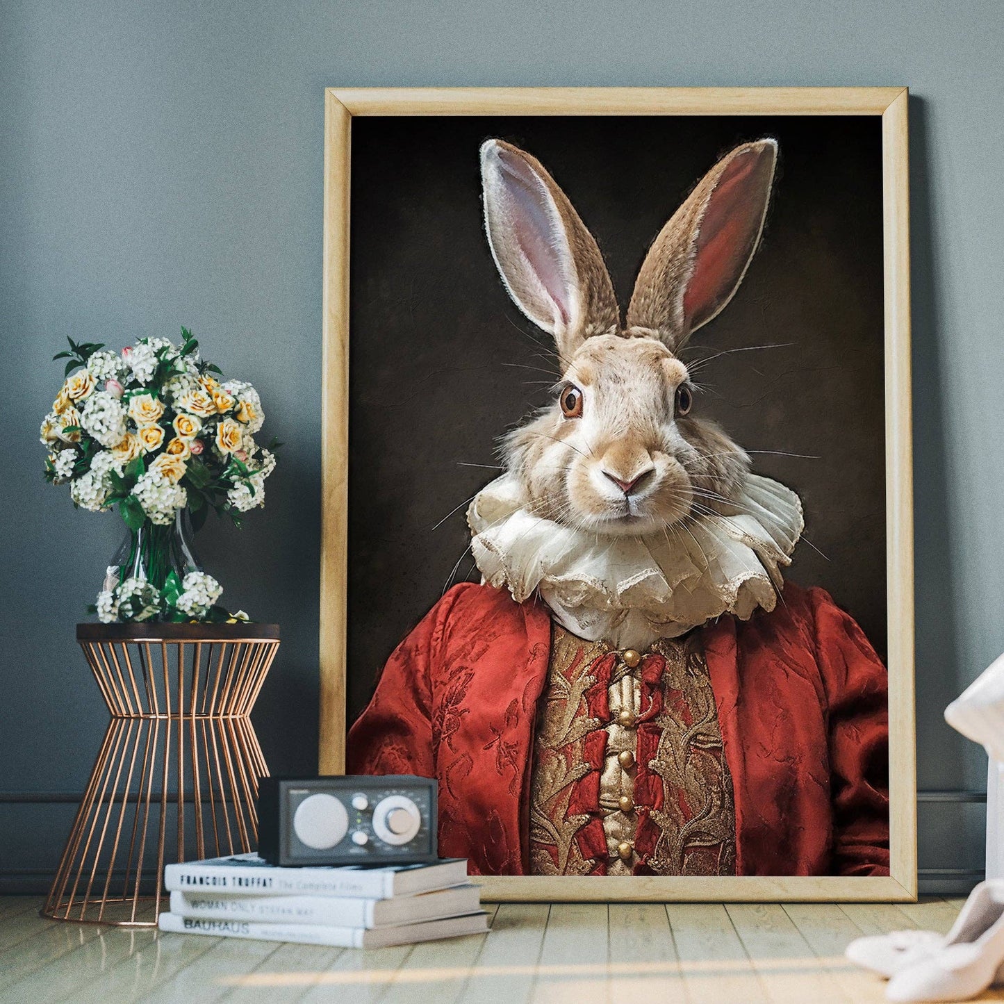 Ink & Drop - Christmas Rabbit Animal Portrait Print: 11 ¾ x 15 ¾ in | 30x40 cm / Matte