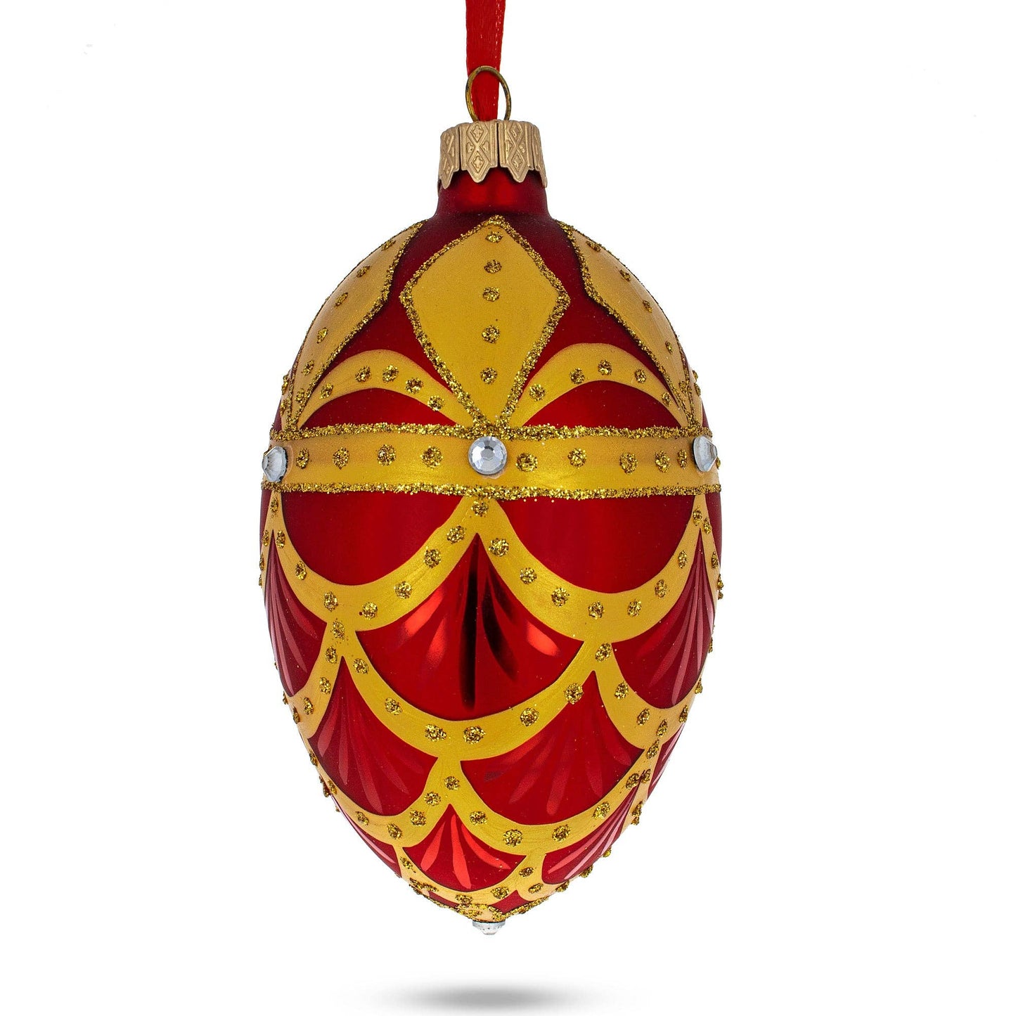 BestPysanky - Gold Trellis on Red Egg Glass Ornament