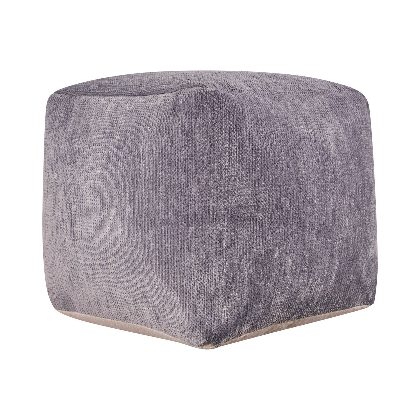 LR Home - Yaar Transitional Solid Chenille Indoor Pouf: Navy