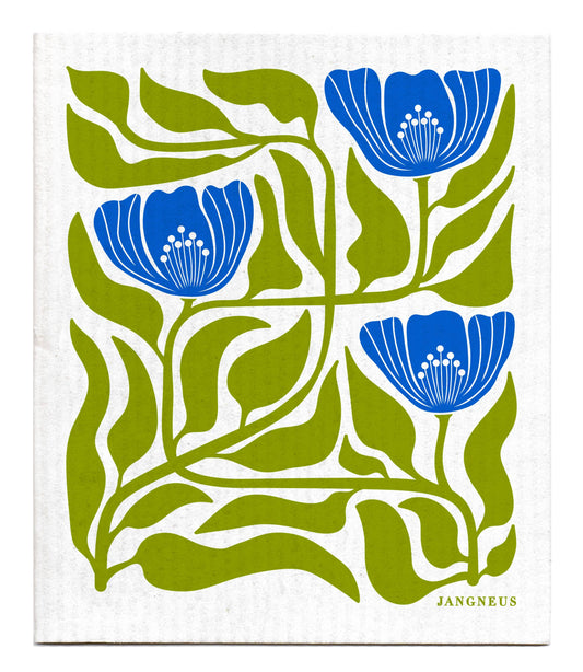 Jangneus - Swedish Dishcloth - Flower - Green/Blue: Blue