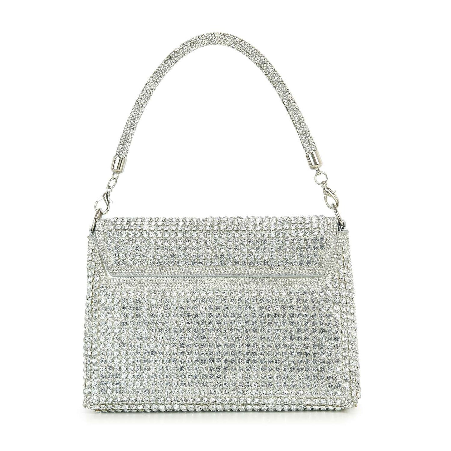 Handbag Express - Front Flap Dazzling Rhinestone Pattern Hand Tote: Black