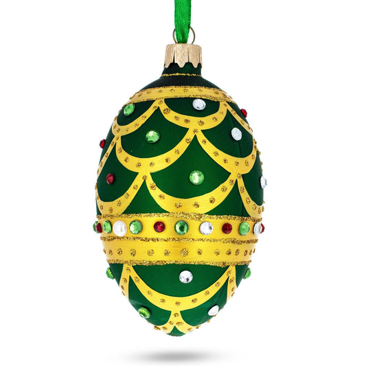 BestPysanky - Gold Scallop on Green Jeweled Egg Glass Ornament