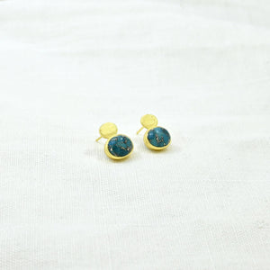 Schmuckoo Berlin - Oval Coin Stud Earring Gold Plated - Blue Turquoise
