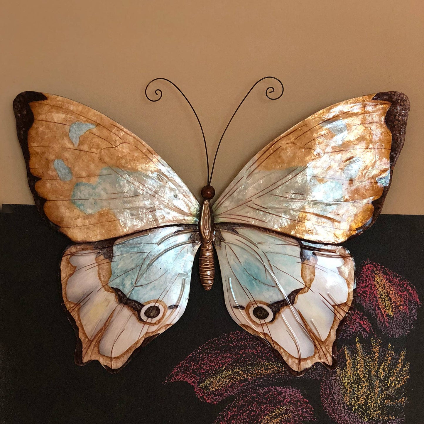 Eangee Home Design - Butterfly Wall Decor Copper With Aqua, w/ Capiz-Outdoor Safe